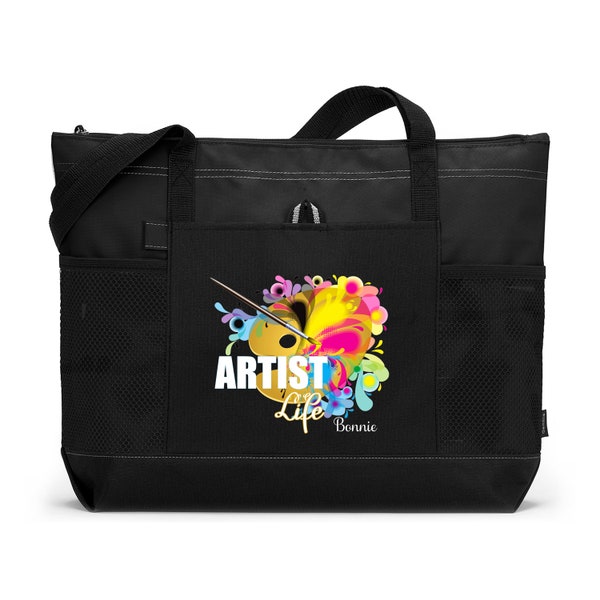 Personalized Artist Palette Tote Bag with Mesh Pockets, Gift for Artist, Art Teacher