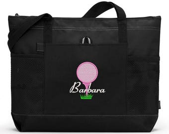 Golf Ball & Tee Embroidered Zippered Tote Bag With Mesh Pockets, Beach Bag, Boating