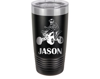 4 Wheeler Personalized Engraved Powder Coated Insulated 20 oz Tumbler 12 colors available