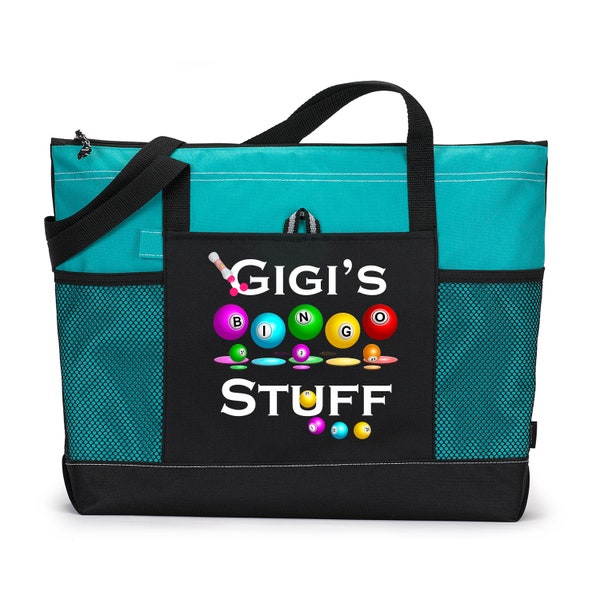 Personalized Bingo Stuff, Mom, Gift for Grandma, Nana, Gigi, Mimi. Printed Tote Bag with Mesh Pockets, Gift for Her, Personalized Gift