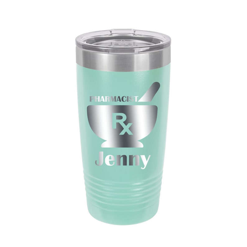 Pharmacist / Pharmacy Tech Personalized Engraved Powder Coated Insulated 20 oz Tumbler 12 colors available image 1