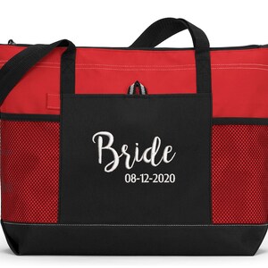 Bride Tote Bag, Bridal Party Gift, Gift For Bride, Custom Embroidered Zippered Tote Bag With Mesh Pockets, Beach Bag, Boating image 3