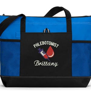 Phlebotomist Personalized Embroidered Zippered Tote Bag With Mesh Pockets, Beach Bag, Boating image 2