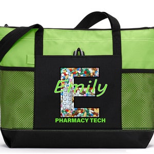 Pharmacy Pills Letter Personalized Tote Bag with Mesh Pockets