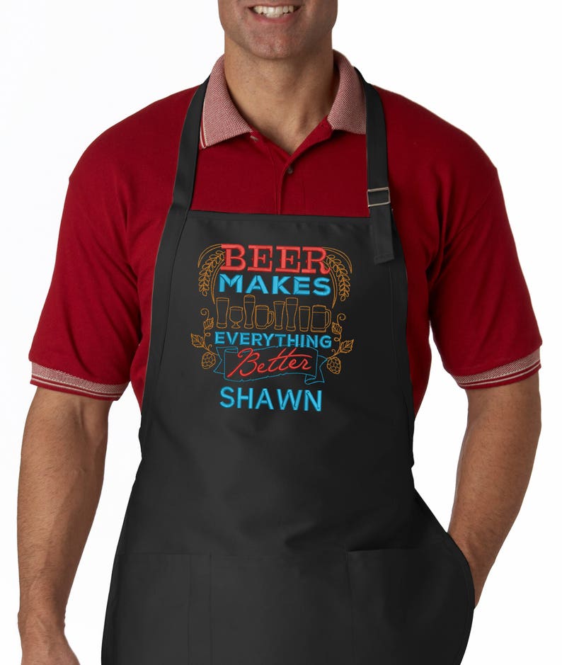 Personalized Men's Apron, Beer Makes Everything Better, Custom Bbq Apron image 1