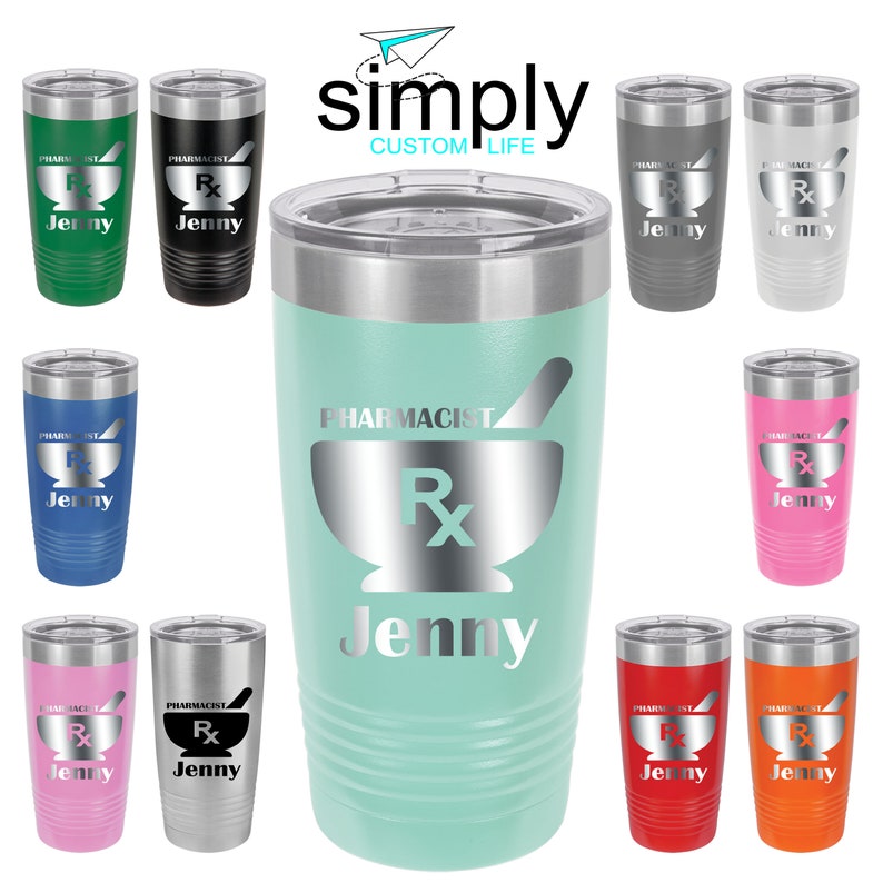 Pharmacist / Pharmacy Tech Personalized Engraved Powder Coated Insulated 20 oz Tumbler 12 colors available image 2