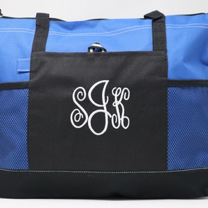 3 Initial Monogrammed Personalized Zippered Tote Bag With Mesh Pockets, Beach Bag, Boating image 3