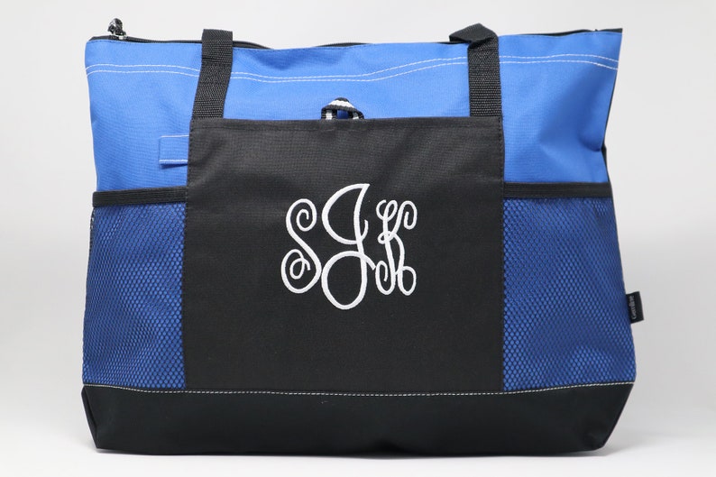 3 Initial Monogrammed Personalized Zippered Tote Bag With Mesh Pockets, Beach Bag, Boating image 3