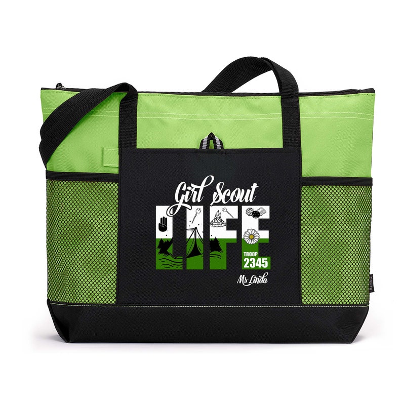 Personalized Girl Scout Life Printed Tote Bag with Mesh Pockets image 3