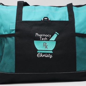 Personalized Pharmacy Tech/Pharmacist Zippered Embroidered tote Bag With Mesh Pockets, Personalized Gift image 8