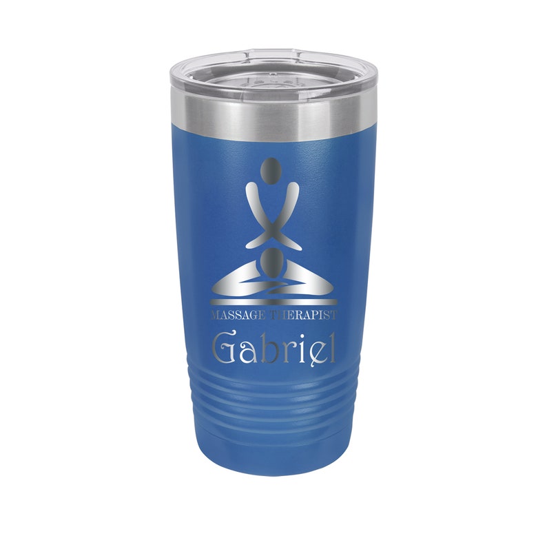 Massage Therapist Personalized Engraved Powder Coated Insulated 20 oz Tumbler 12 colors available image 1