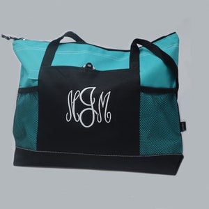 3 Initial Monogrammed Personalized Zippered Tote Bag With Mesh Pockets, Beach Bag, Boating image 5
