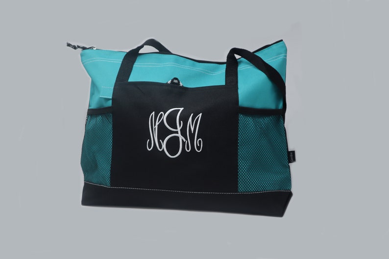 3 Initial Monogrammed Personalized Zippered Tote Bag With Mesh Pockets, Beach Bag, Boating image 5