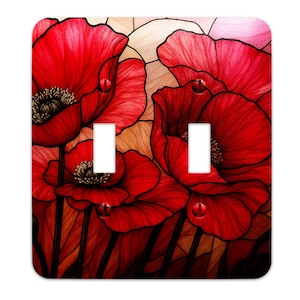 Switch Plate Cover - When Poppies Dream Faux Stained Glass Design – Metal Light Switch, Multiple Sizes, Home Decor - #5396