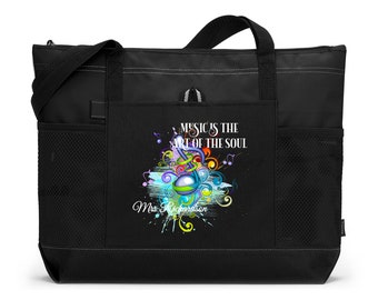 Music is the Art of the Soul Personalized Zippered Tote Bag, Gift for Her, Music Teacher, Music Lover