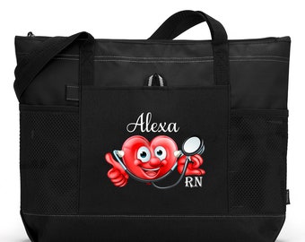 Happy Heart Cardiology Nurse, Rn, Lpn, Cna, Cma Tote Bag with Mesh Pockets