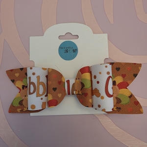 Thanksgiving themed/ Turkey Faux Leather Hair Bow Gobble