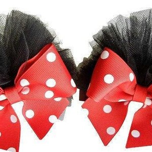 Minnie Mouse Ears inspired tulle hair bow polka dot bow pigtail set