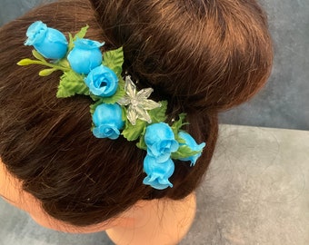 Blue Rose Hair Comb for Wedding - Floral Hair Accessory