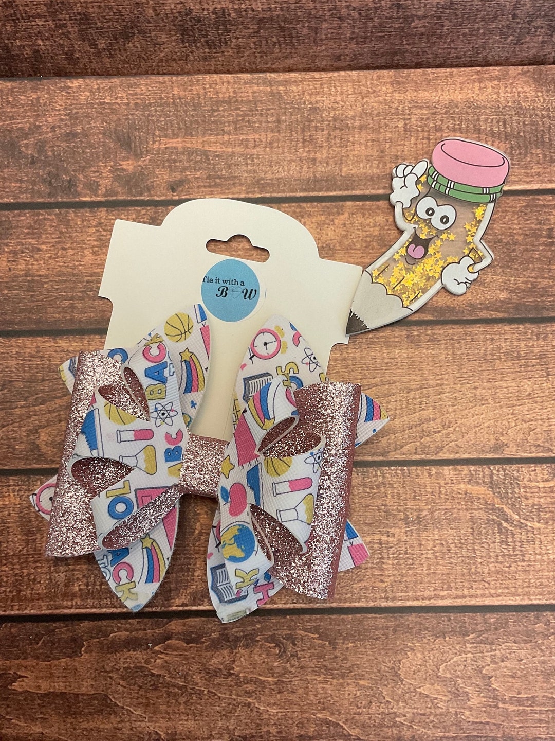 Back to School Faux Leather Kids Hair Bows School Spirit Etsy