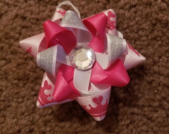 Princess hair bow Pink and Silver loop bow