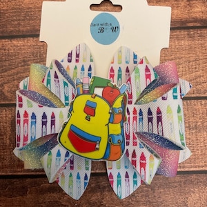 Faux Leather Pencil & Crayon Hair Bow - Back to School Clip