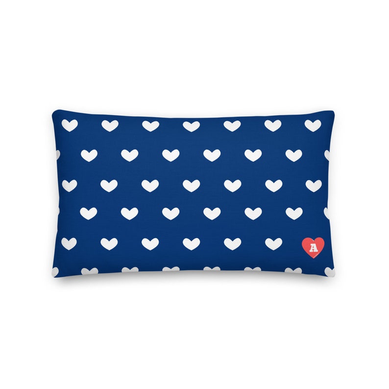 White & Blue Hearts Premium Pillow Etsy