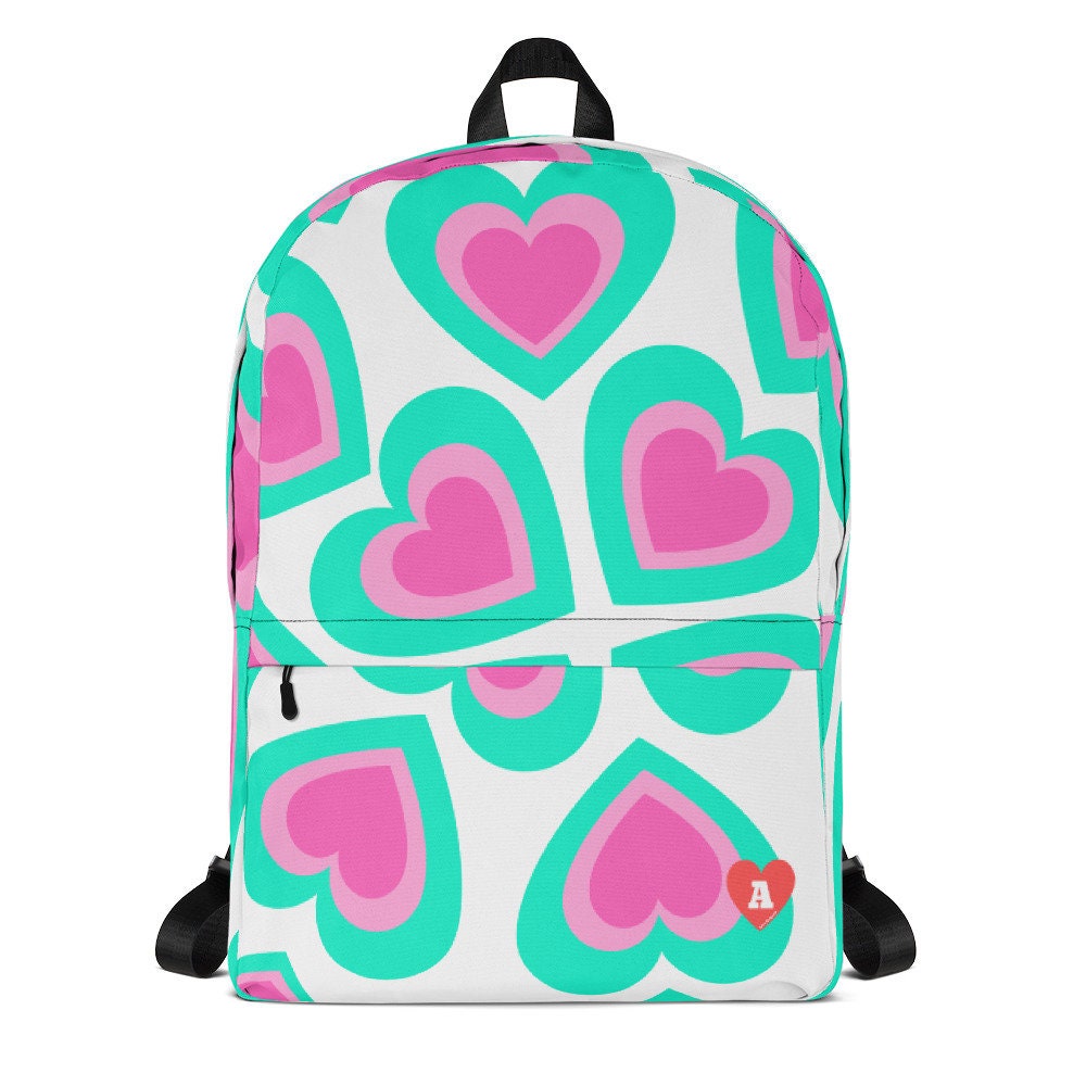 Turquoise & Pink Heart Backpack Etsy