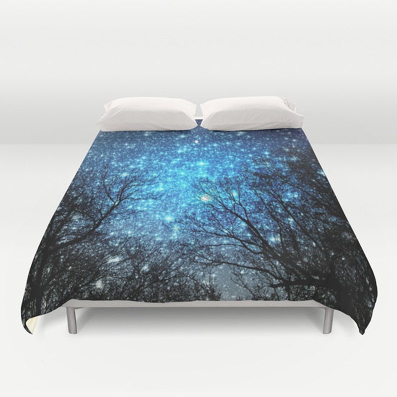 Duvet Cover Or Comforter Black Trees Blue Sparkle Image 0