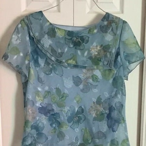 Vintage 80s Sag Harbor Womens Blue Green Semi-Sheer Lined Floral Top Blouse Size 10p