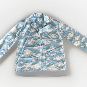 Nick and Nora Vintage Blue Cloud Print Satin Pajama Top Button Up Kids Sz M 7/8
