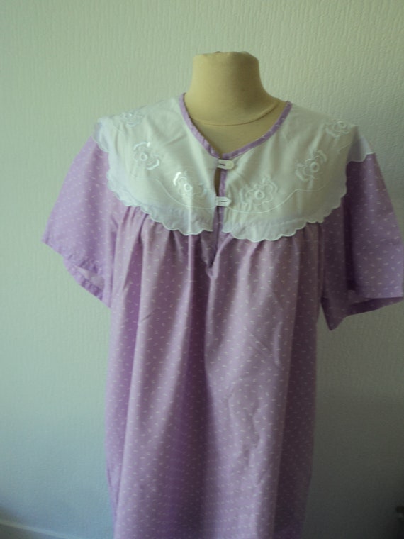 French Vintage lilac cotton long nightdress size U