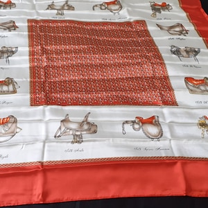 French vintage unused Jean Louis Scherrer Paris decorative equestrian polyester scarf (19369) DR4