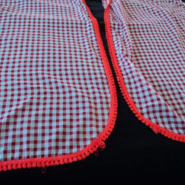 Pair of French vintage hand made red and white gingham curtains 132 cm length x 60 cm width  (12605) G3