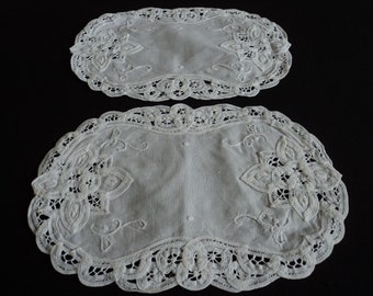 Two stunning Battenburg lace white cotton doilies (19205)  U