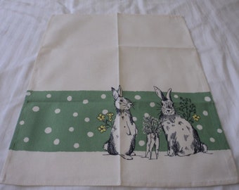 French cotton printed tea towel / torchon with pictures of rabbits  (14870-14871) Q