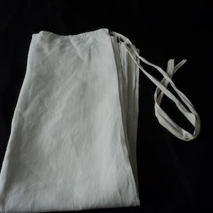 French vintage hand made pure linen waist apron (14968) L1