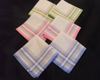 French vintage set of six ladies 100% cotton handkerchiefs (17571)  DR2- ST21