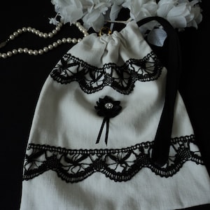 Hand made pure linen and lace bridal lingerie bag (F) K #