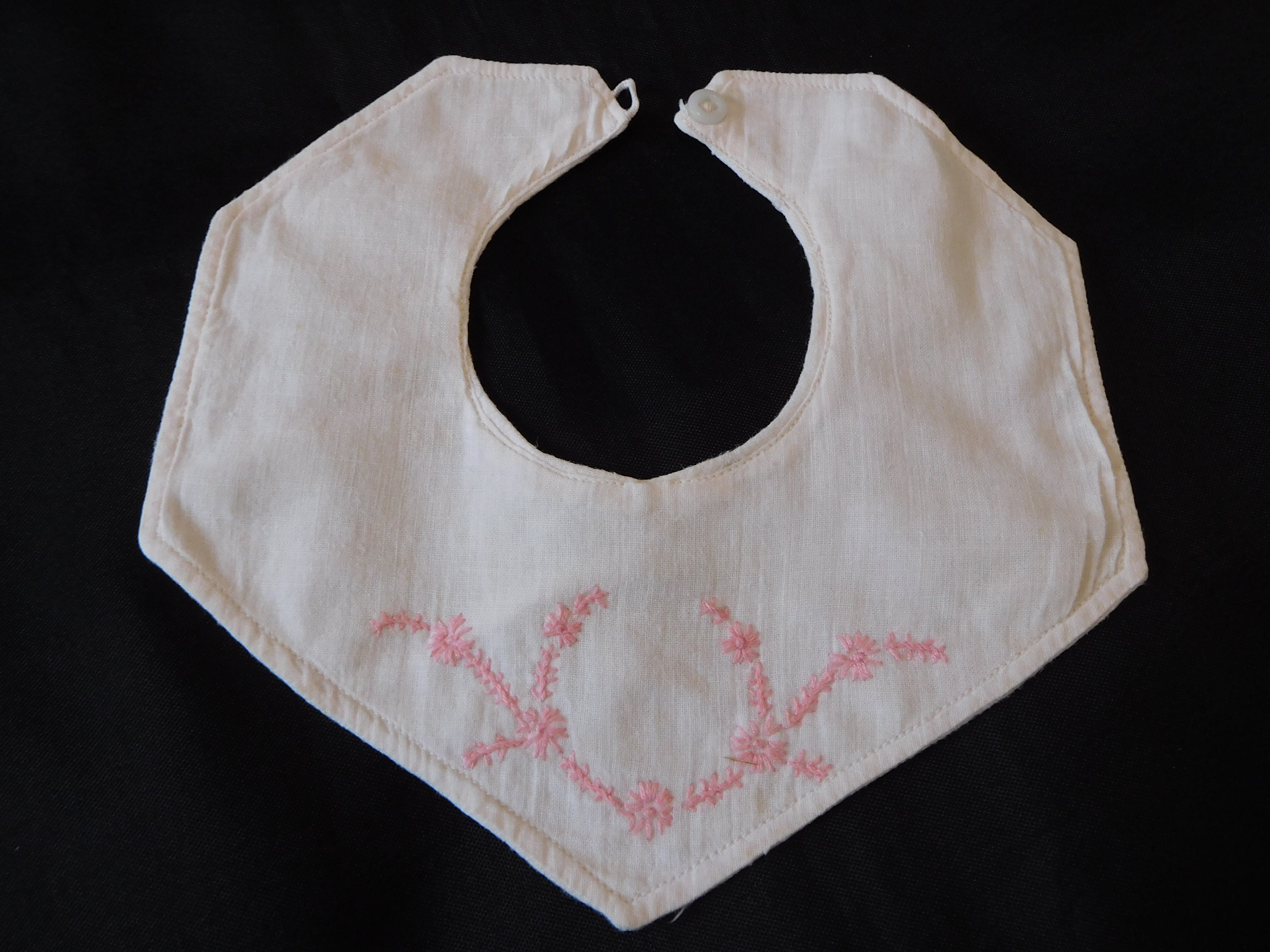 French vintage hand embroidered babies cotton bib  (18505) SDR2
