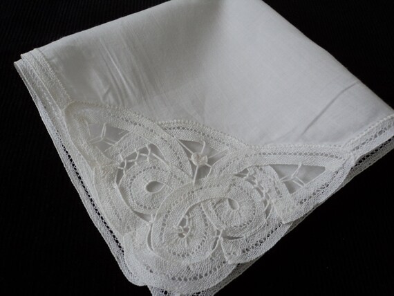 French Vintage Battenburg Lace Cotton Handkerchief 12003 12004 H