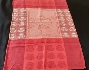 French vintage red cotton kitchen tea towel / torchon  (19330) Q