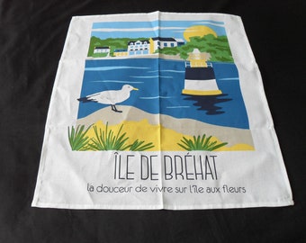 French cotton printed Ile de Brehet kitchen tea towel / torchon  (17199) DR6