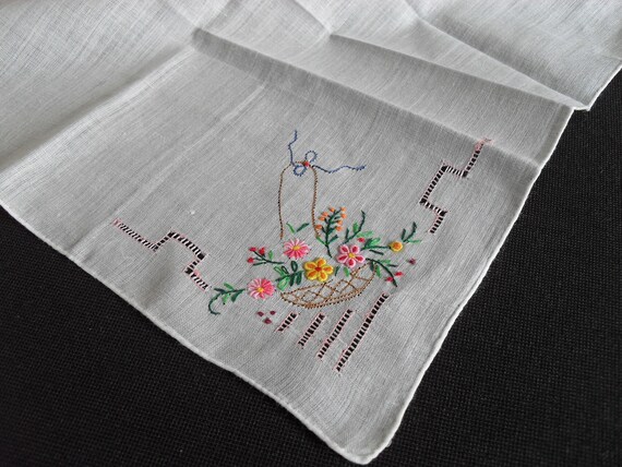 French vintage white fine cotton embroidered hand… - image 2