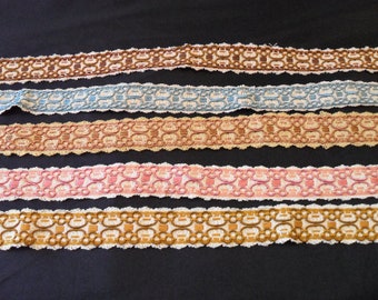 Five pieces of beautiful vintage French passementerie upholstery trims / galons  (16754) G68