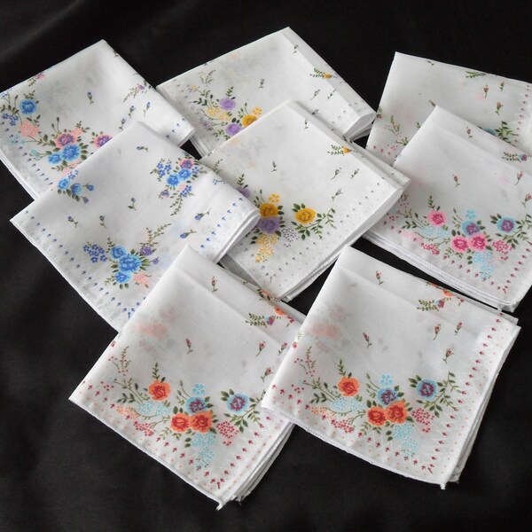 French ladies floral handkerchiefs set of eight  (08868) ST18 SDR1