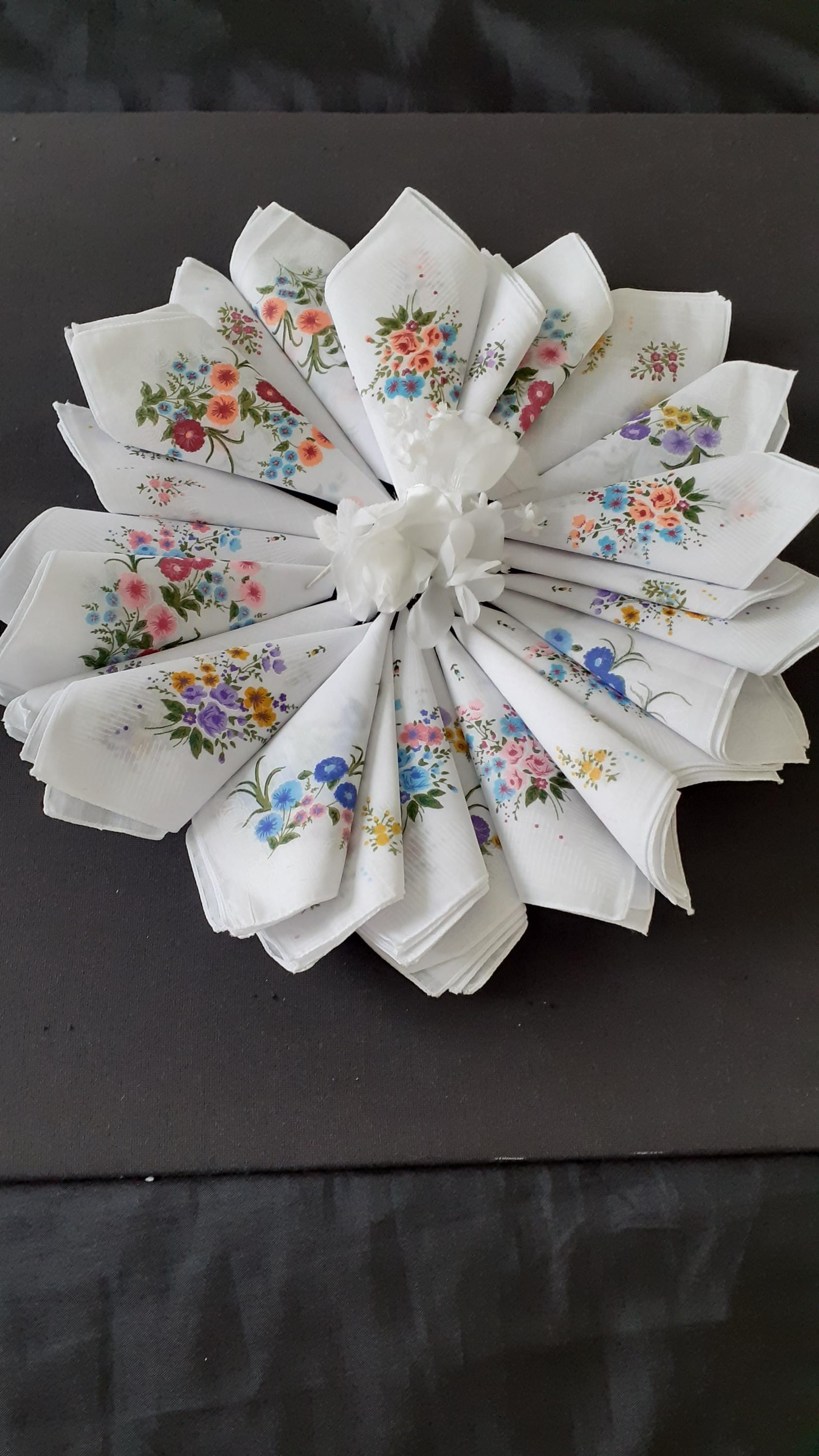 Set of 24 French vintage floral handkerchiefs  (19849) DR2
