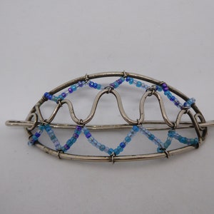 French vintage handmade silver plate hair clip / barette with beads (18757) DR5