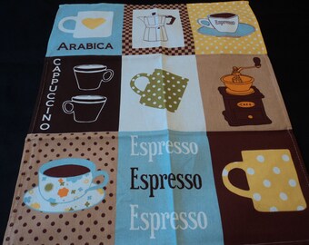 French cotton printed coffee themed tea towel / torchon  (13237-13238) R