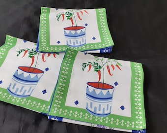 Three French cotton printed herb tea towels / torchons  (11065) Q vp